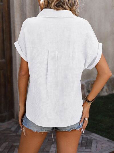 Textured Pocketed Button Up Shirt Trendsi
