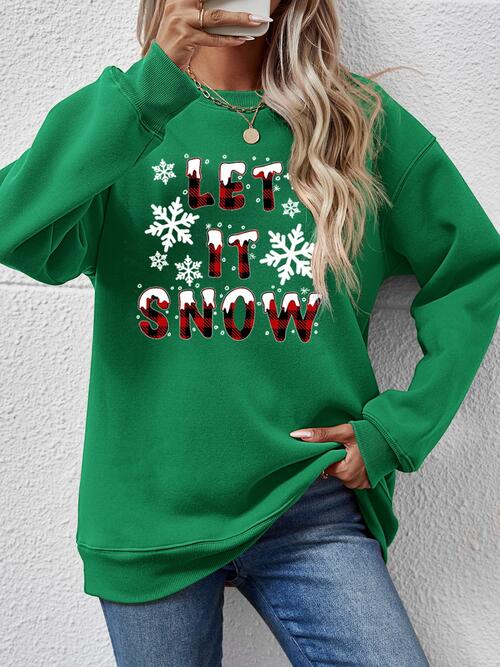 LET IT SNOW Round Neck Long Sleeve Sweatshirt BLUE ZONE PLANET