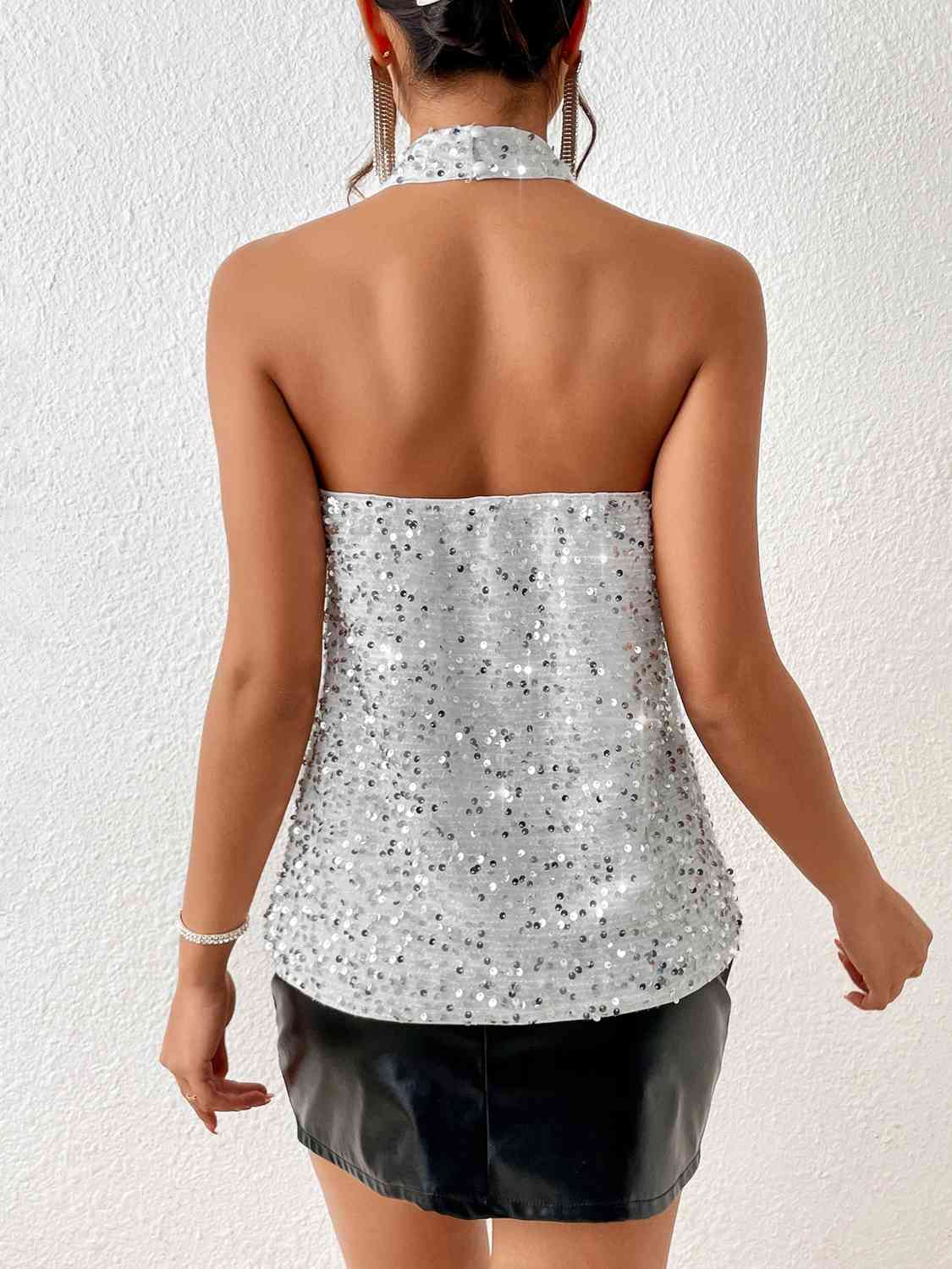 Sequin Halter Neck Tank BLUE ZONE PLANET