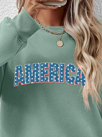 Blue Zone Planet |  AMERICA Round Neck Dropped Shoulder Sweatshirt BLUE ZONE PLANET