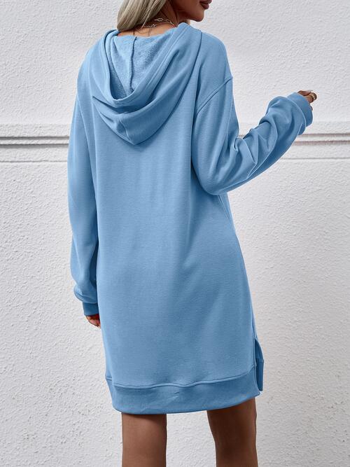 Slit Long Sleeve Hooded Dress with Pocket BLUE ZONE PLANET