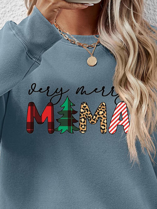 Letter Graphic Round Neck Long Sleeve Sweatshirt BLUE ZONE PLANET