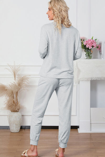 Round Neck Top and Drawstring Pants Lounge Set Trendsi