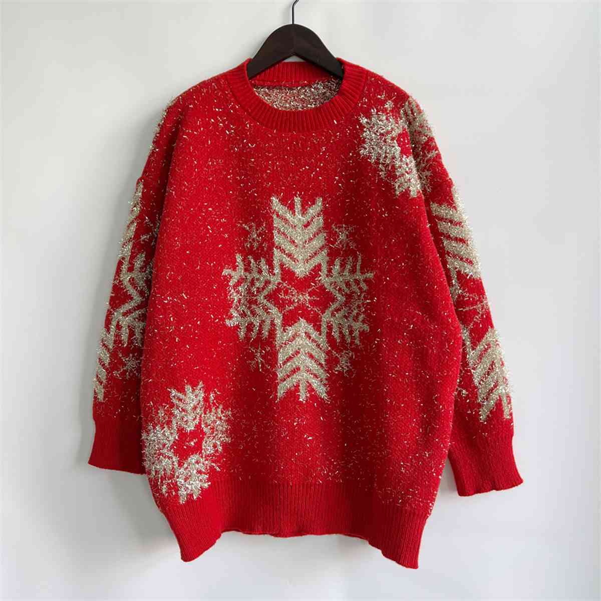 Snowflake Pattern Long Sleeve Sweater BLUE ZONE PLANET