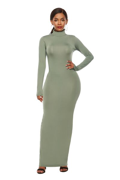 Mock Neck Long Sleeve Maxi Slim Dress BLUE ZONE PLANET