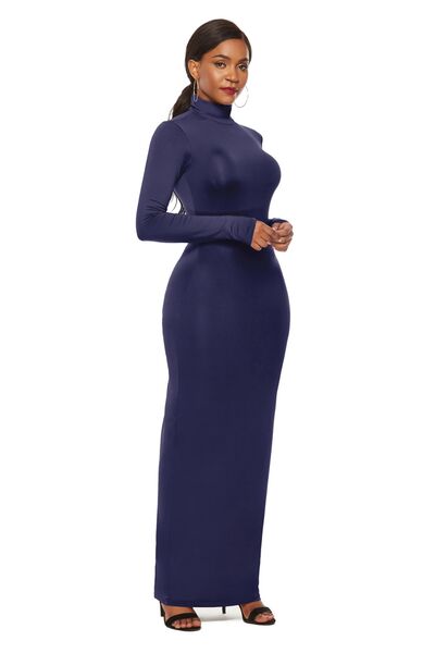 Mock Neck Long Sleeve Maxi Slim Dress BLUE ZONE PLANET