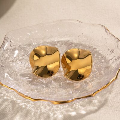 Geometric Pleated 18K Gold-Plated Stud Earrings-EARRINGS-[Adult]-[Female]-Gold-One Size-2022 Online Blue Zone Planet