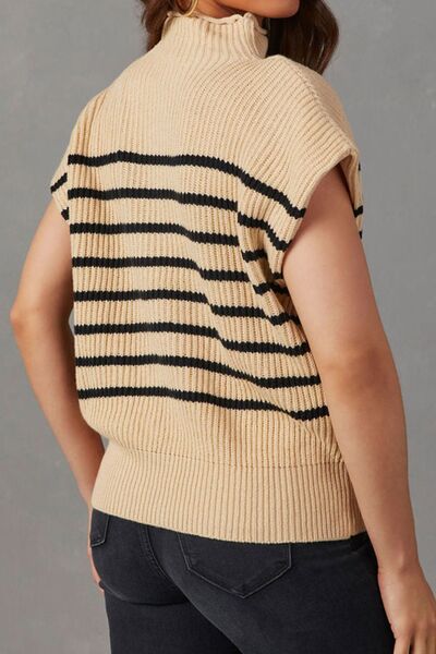 Blue Zone Planet |  Striped Mock Neck Sweater Vest BLUE ZONE PLANET