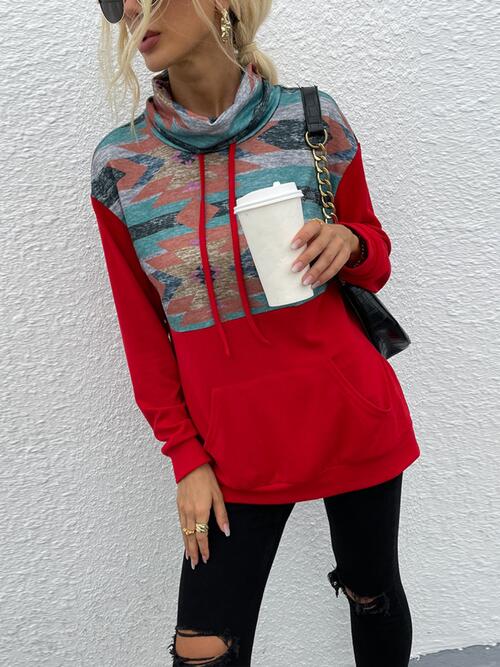 Geometric Drawstring Long-Sleeve Sweatshirt BLUE ZONE PLANET