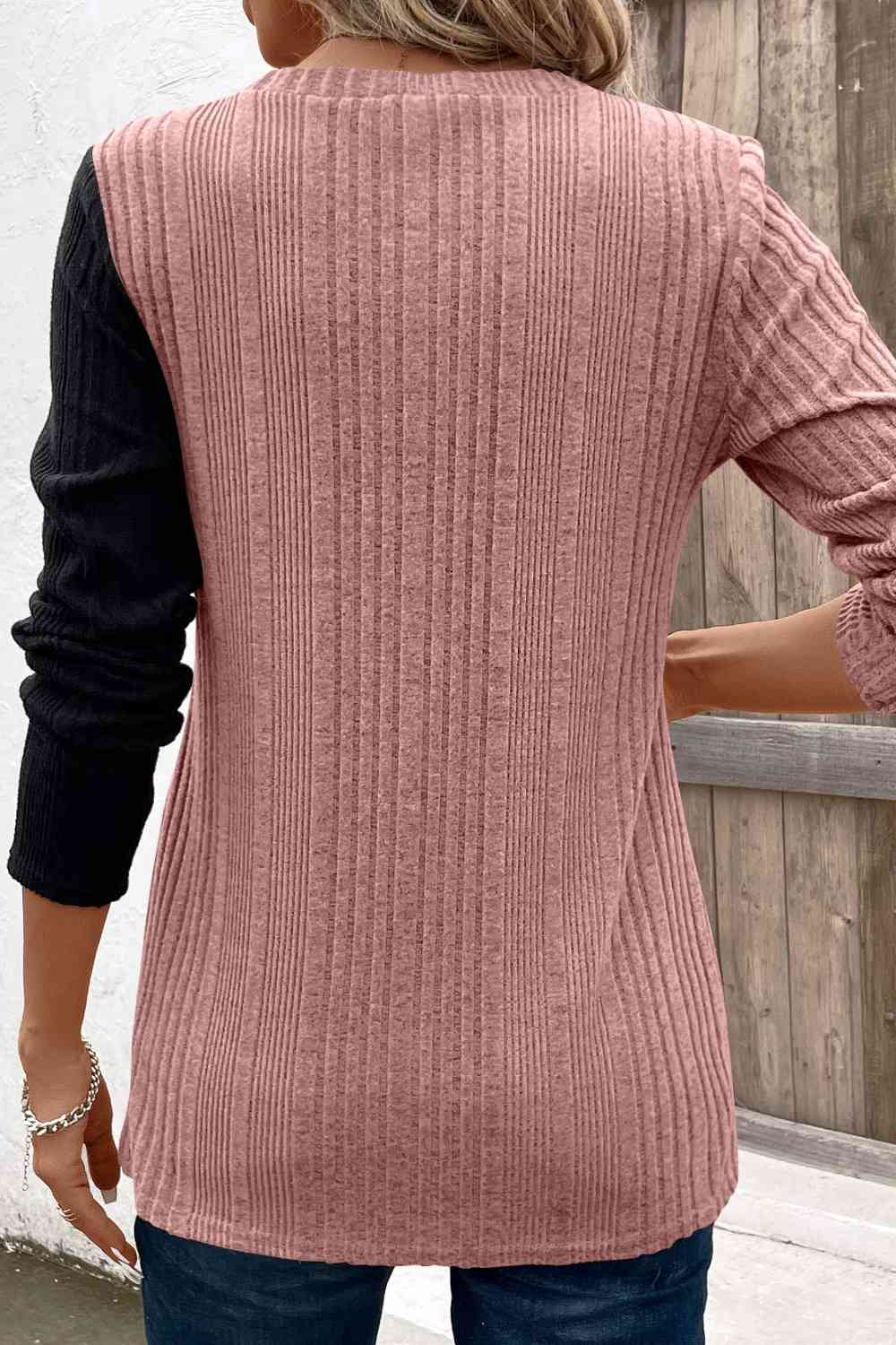 Contrast Long Sleeve Knit Top BLUE ZONE PLANET