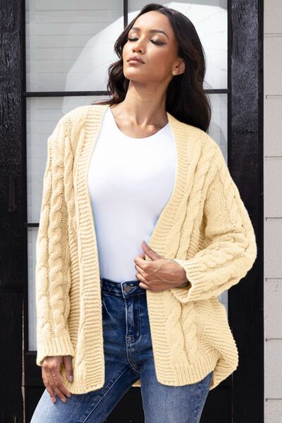 Open Front Cable-Knit Cardigan BLUE ZONE PLANET