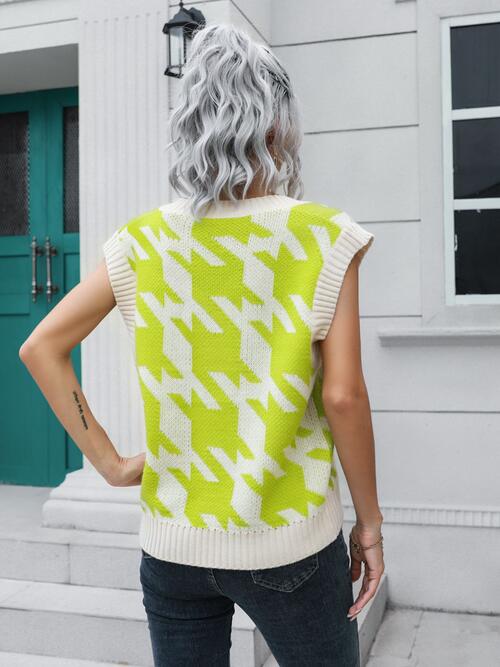 Houndstooth V-Neck Sweater Vest BLUE ZONE PLANET