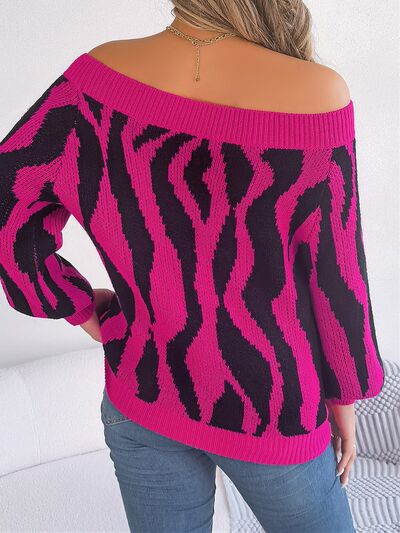 Blue Zone Planet |  Off-Shoulder Animal Print Long Sleeve Sweater BLUE ZONE PLANET