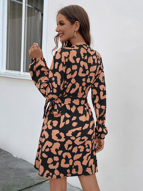 Printed Surplice Long Sleeve Dress BLUE ZONE PLANET