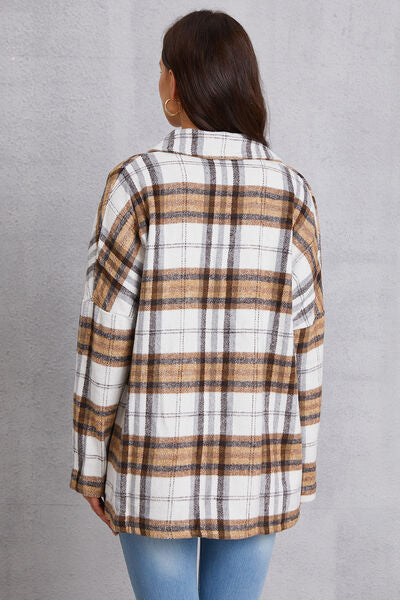 Plaid Button Up Dropped Shoulder Outerwear-TOPS / DRESSES-[Adult]-[Female]-2022 Online Blue Zone Planet