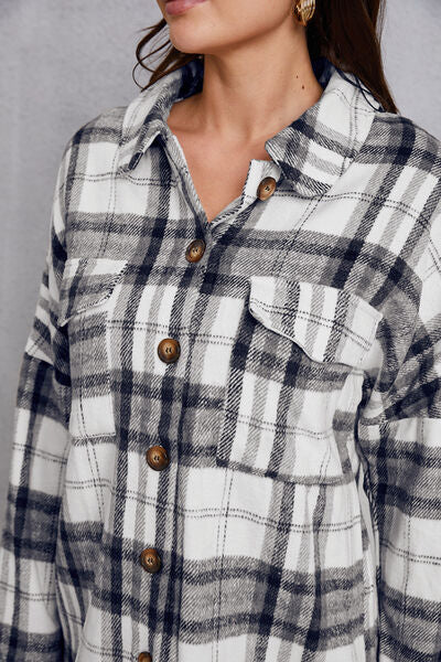 Plaid Button Up Dropped Shoulder Outerwear-TOPS / DRESSES-[Adult]-[Female]-2022 Online Blue Zone Planet