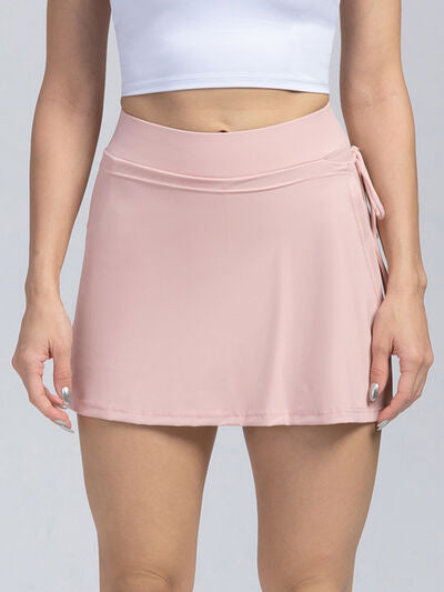 Tied High Waist Active Shorts-BOTTOM SIZES SMALL MEDIUM LARGE-[Adult]-[Female]-Blush Pink-S-2022 Online Blue Zone Planet