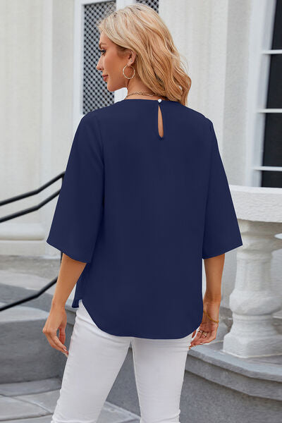 Blue Zone Planet |  Round Neck Slit Half Sleeve Top BLUE ZONE PLANET