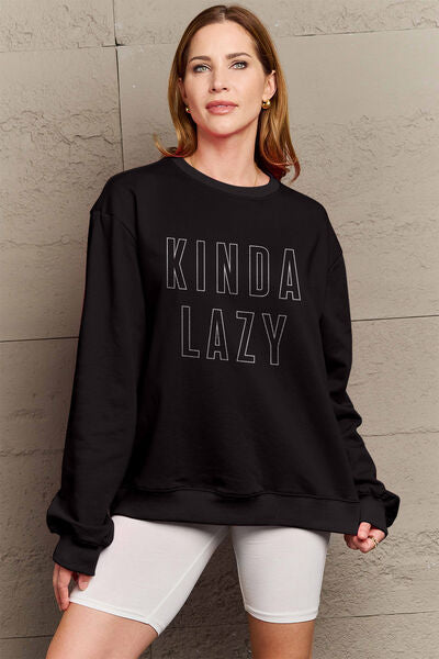 Blue Zone Planet |  Simply Love Full Size KINDA LAZY Round Neck Sweatshirt BLUE ZONE PLANET