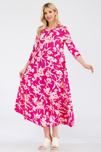 Celeste Full Size Floral Round Neck Ruffle Hem Dress Trendsi