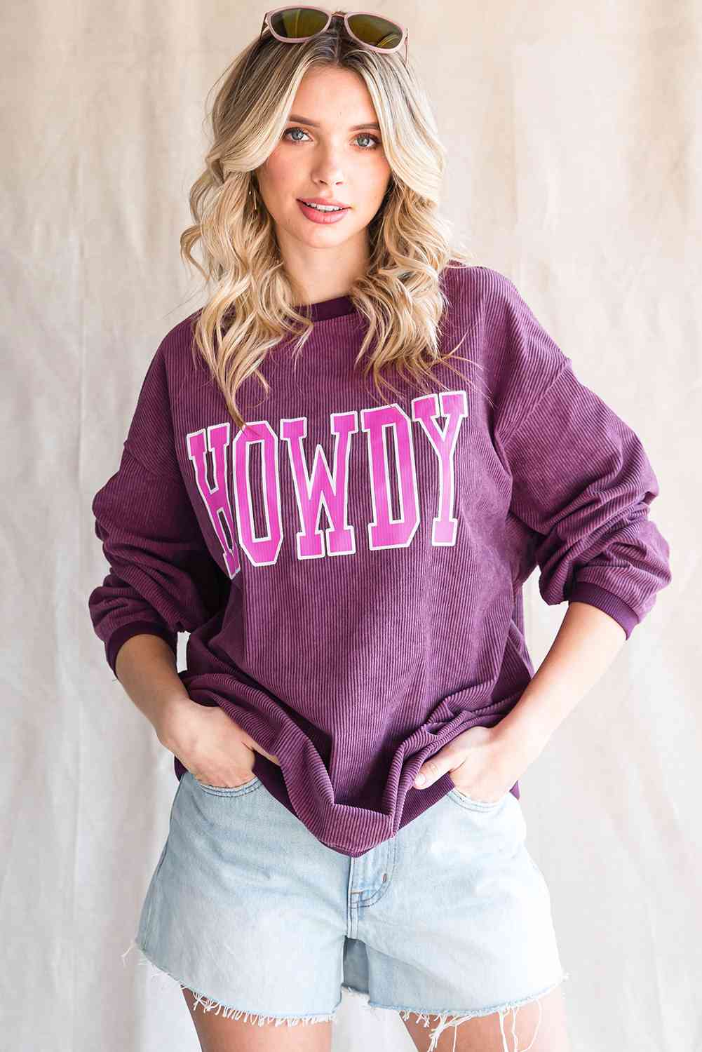 HOWDY Graphic Dropped Shoulder Sweatshirt BLUE ZONE PLANET