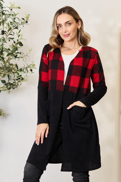 Heimish Full Size Plaid Open Front Cardigan BLUE ZONE PLANET