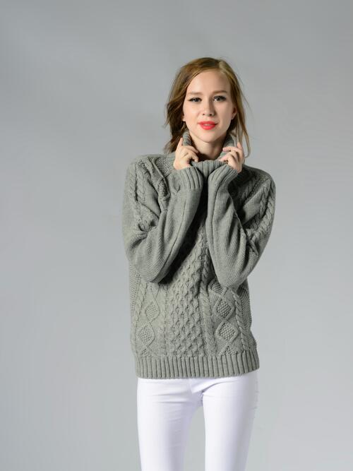 Cable-Knit Turtleneck Long Sleeve Sweater BLUE ZONE PLANET