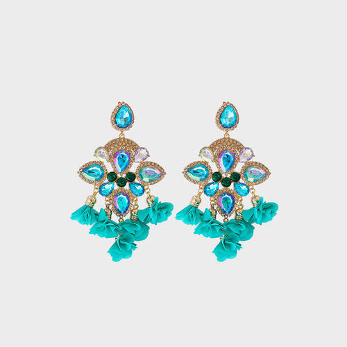 Flower Shape Rhinestone Alloy Dangle Earrings BLUE ZONE PLANET