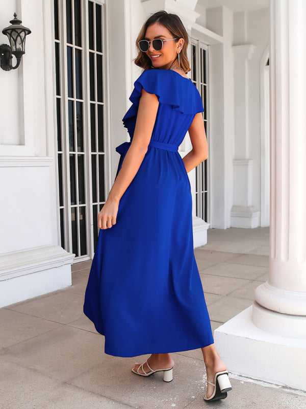 Blue Zone Planet |  Women's Ruffle V-neck sleeveless dress kakaclo