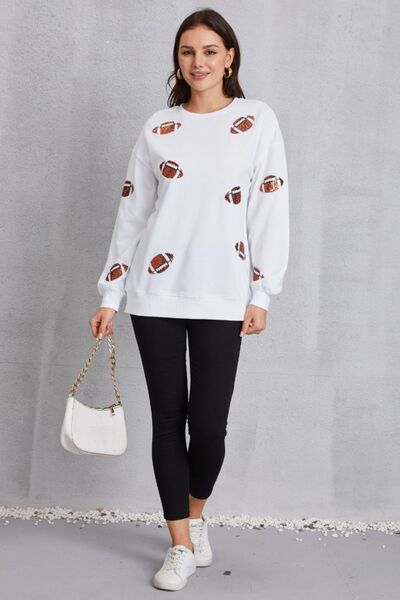 Football Sequin Patch Long Sleeve Sweatshirt Trendsi