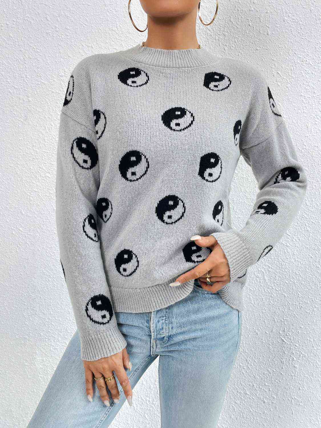 Patterned Drop Shoulder Sweater BLUE ZONE PLANET