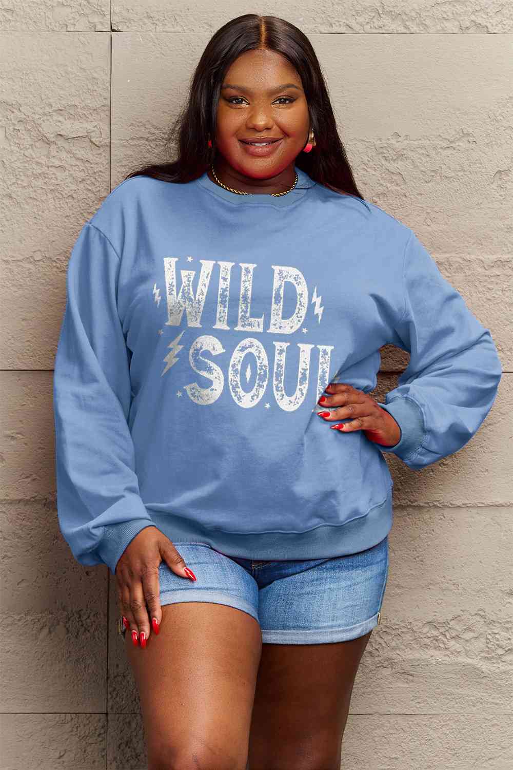 Simply Love Full Size WILD SOUL Graphic Sweatshirt BLUE ZONE PLANET