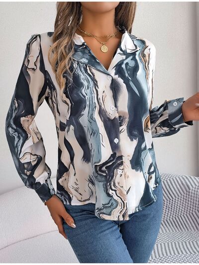 Blue Zone Planet |  Printed Button Up Long Sleeve Shirt BLUE ZONE PLANET