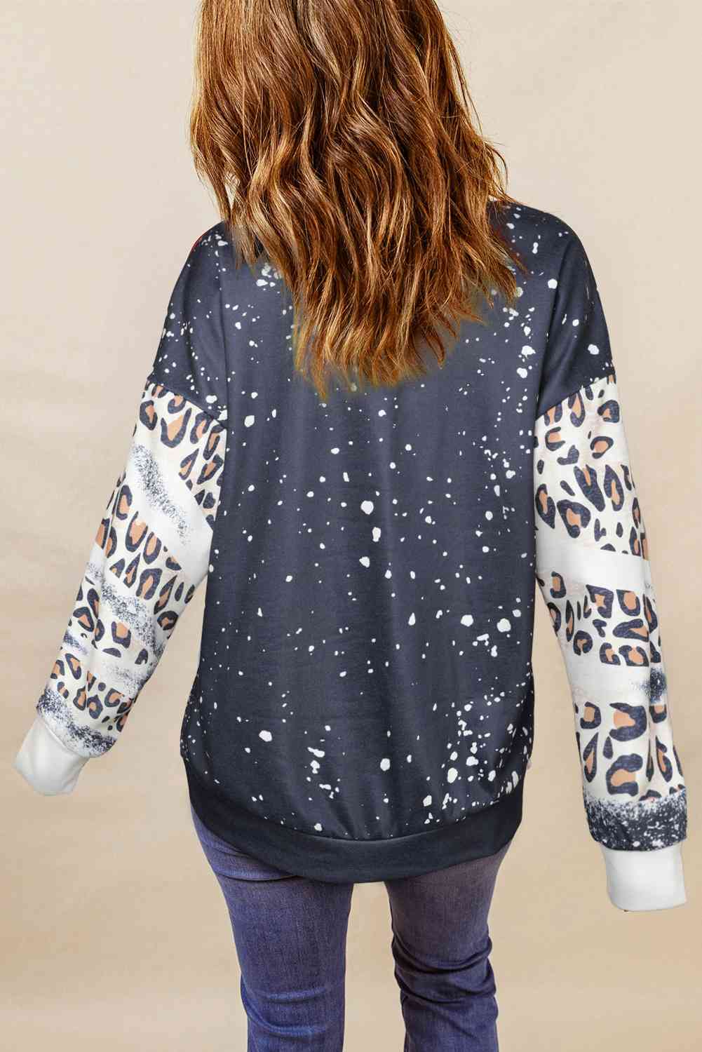 Mixed Print Drop Shoulder Sweatshirt BLUE ZONE PLANET