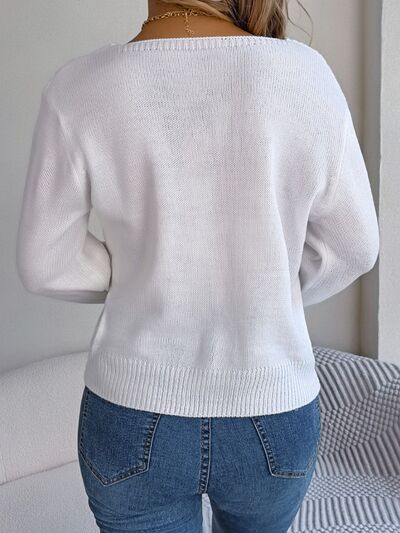 Cable-Knit Square Neck Long Sleeve Sweater BLUE ZONE PLANET