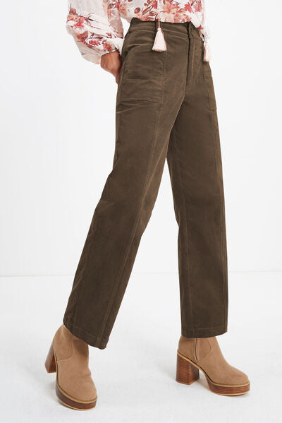 Pocketed Elastic Waist Straight Pants BLUE ZONE PLANET