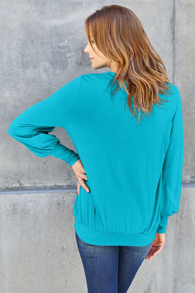 Blue Zone Planet |  Basic Bae Full Size V-Neck Lantern Sleeve Blouse BLUE ZONE PLANET