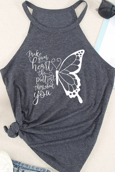 MAKE YOUR HEART THE PRETTIEST THING ABOUT YOU Round Neck Tank Trendsi