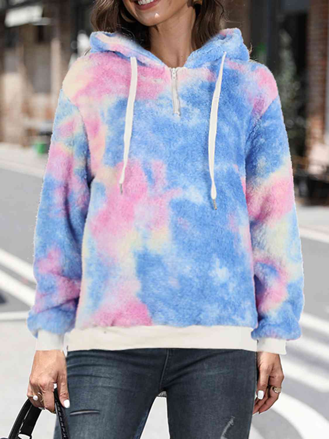 Printed Drawstring Long Sleeve Hoodie BLUE ZONE PLANET