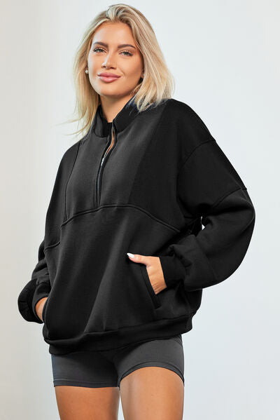 Half Zip Dropped Shoulder Sweatshirt BLUE ZONE PLANET