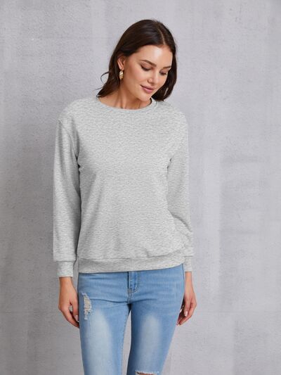 Round Neck Dropped Shoulder Sweatshirt Trendsi