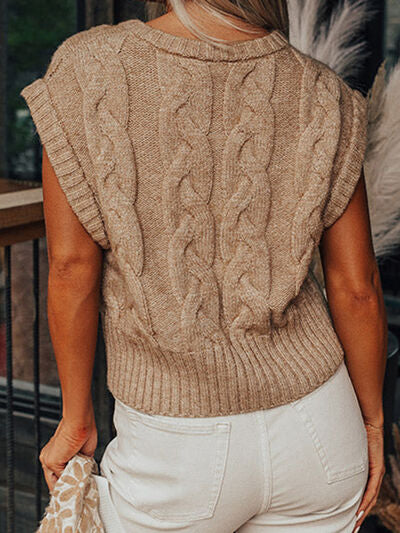 Cable-Knit Round Neck Sweater Trendsi