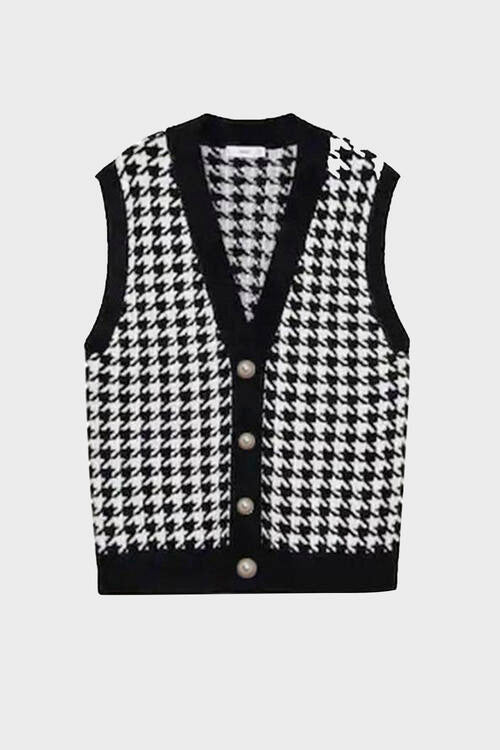 Houndstooth Button Front Sweater Vest BLUE ZONE PLANET