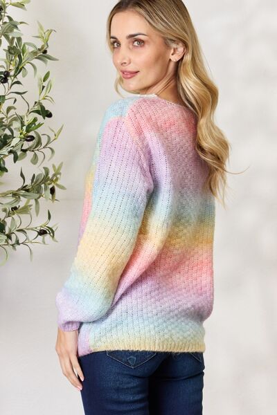 Blue Zone Planet |  BiBi Rainbow Gradient Crochet Deetail Sweater BLUE ZONE PLANET