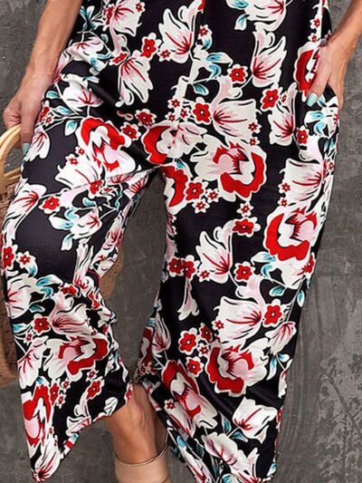 Printed Spaghetti Strap Jumpsuit with Pockets Trendsi