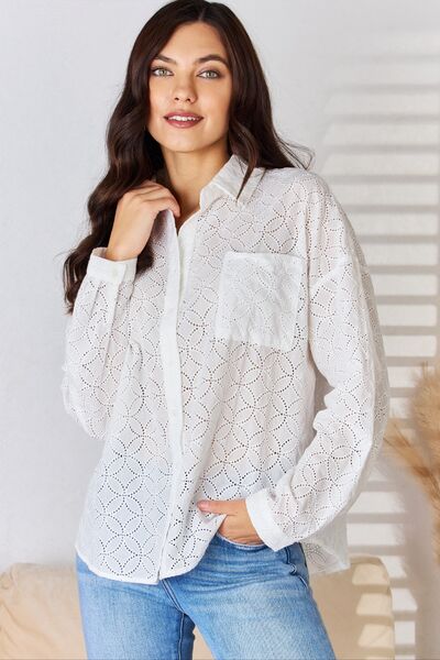Rousseau Long Sleeve Button Up Eyelet Shirt-TOPS / DRESSES-[Adult]-[Female]-OFF WHITE-S-2022 Online Blue Zone Planet