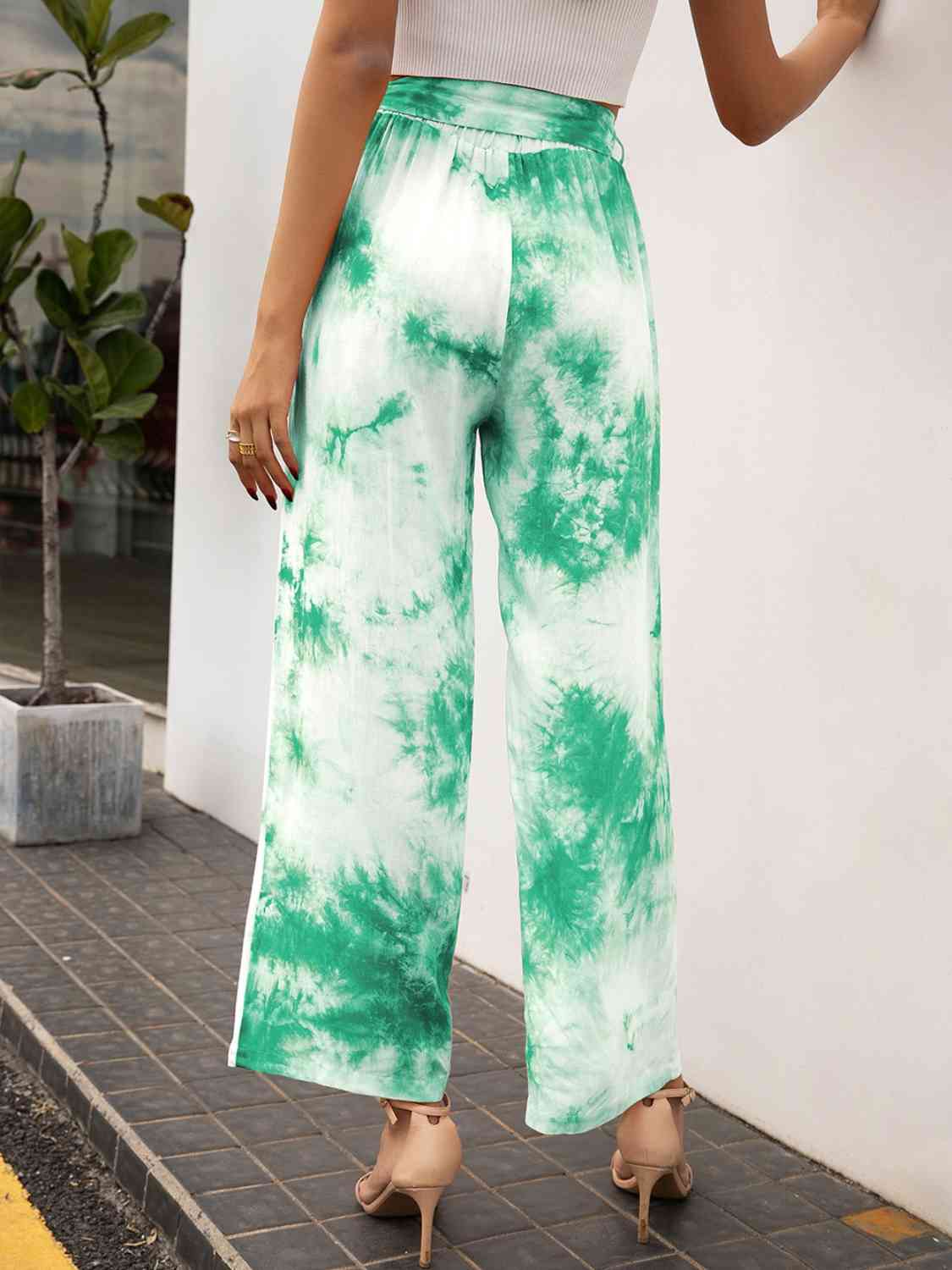 Tie-Dye Tie Front High Waist Pants-BOTTOM SIZES SMALL MEDIUM LARGE-[Adult]-[Female]-2022 Online Blue Zone Planet