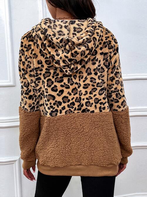 Leopard Drawstring Long Sleeve Hoodie BLUE ZONE PLANET