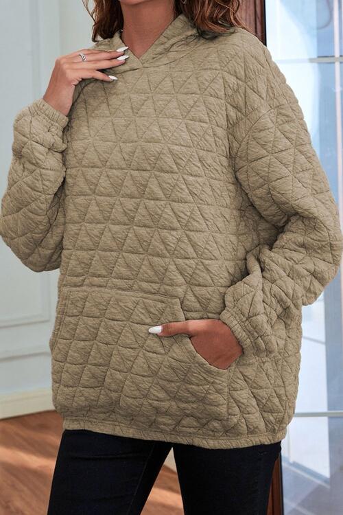 Quilted Long Sleeve Hoodie with Pocket BLUE ZONE PLANET