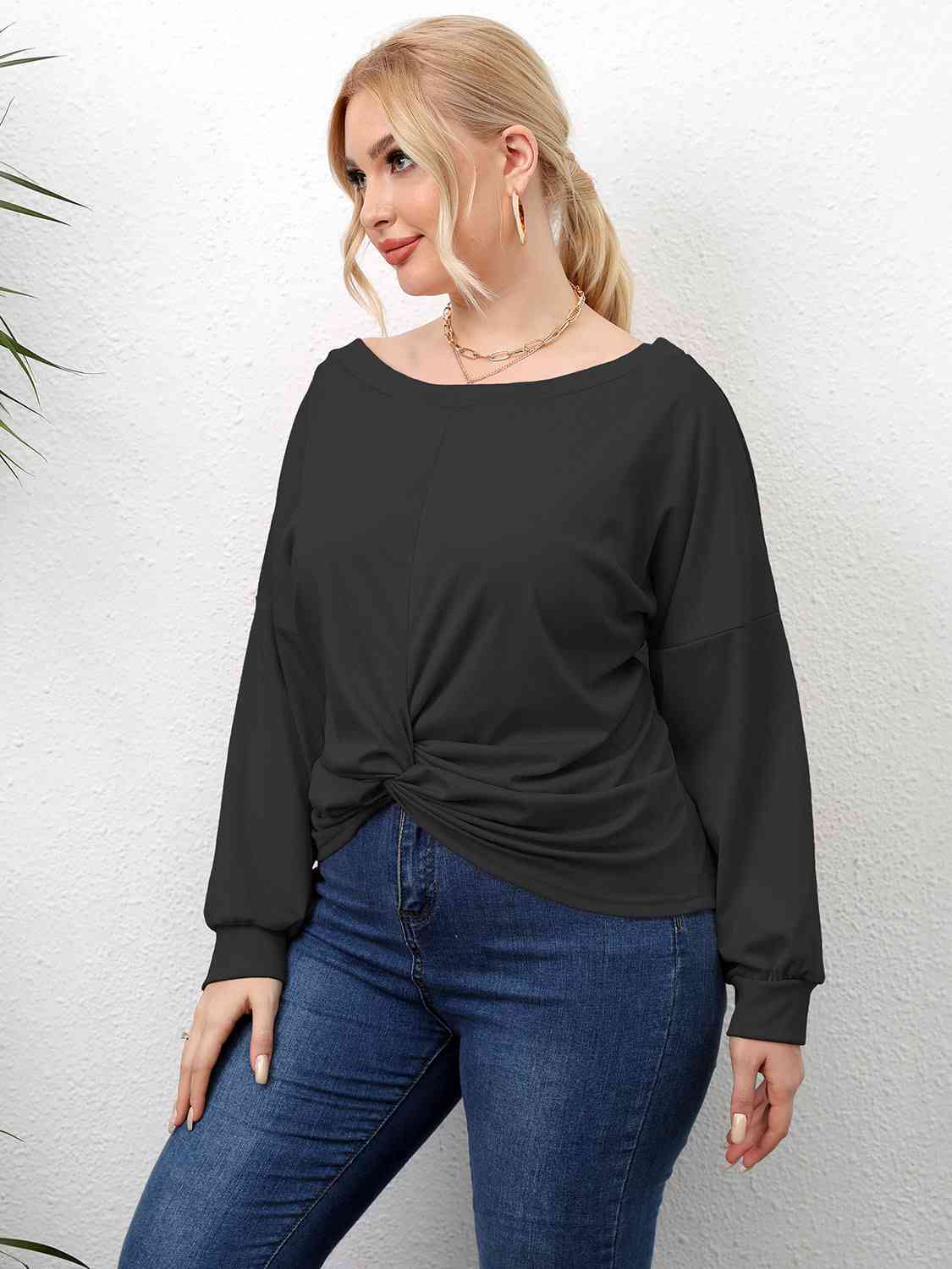 Plus Size Twisted Drop Shoulder T-Shirt BLUE ZONE PLANET